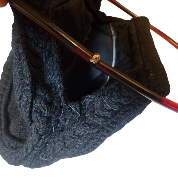 Vintage Christmas Wreath Knit Purse Black Holiday Retro Floral Handbag - Picture 11 of 16